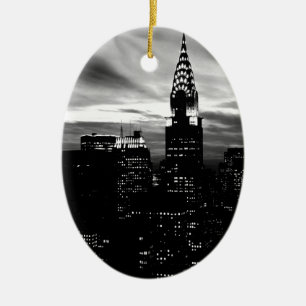 Adorno De Cerámica Centro de Nueva York en blanco y negro