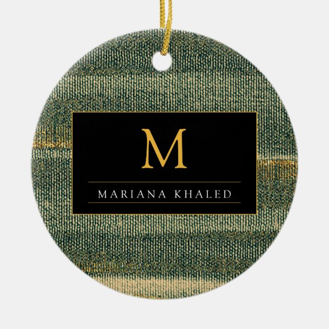 Adorno De Cerámica Cepillo verde elegante con oro y negro (Frente)