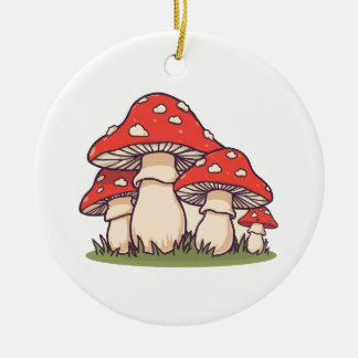 Adorno De Cerámica Ceramic Circle Ornament (Cute Mushrooms)
