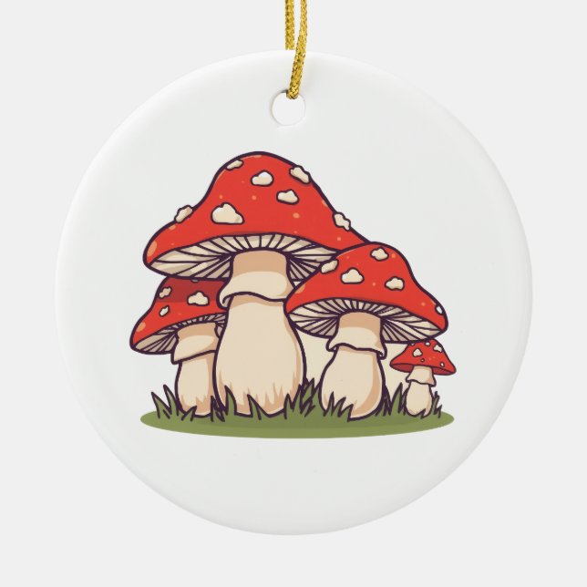 Adorno De Cerámica Ceramic Circle Ornament (Cute Mushrooms) (Frente)