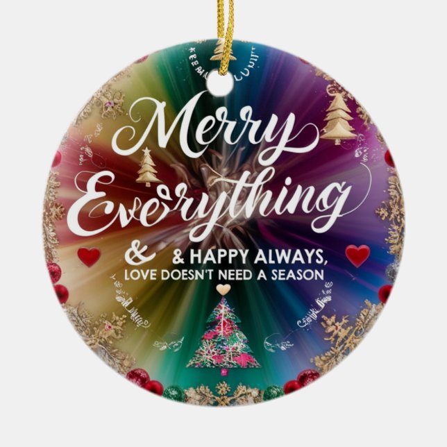 Adorno De Cerámica Ceramic Circle Ornament – Modern Rainbow Christmas (Frente)