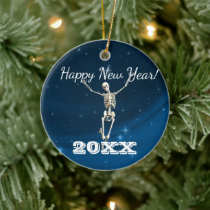 Adorno De Cerámica Cerámica de Santa Skeleton azul y blanco "Navidade