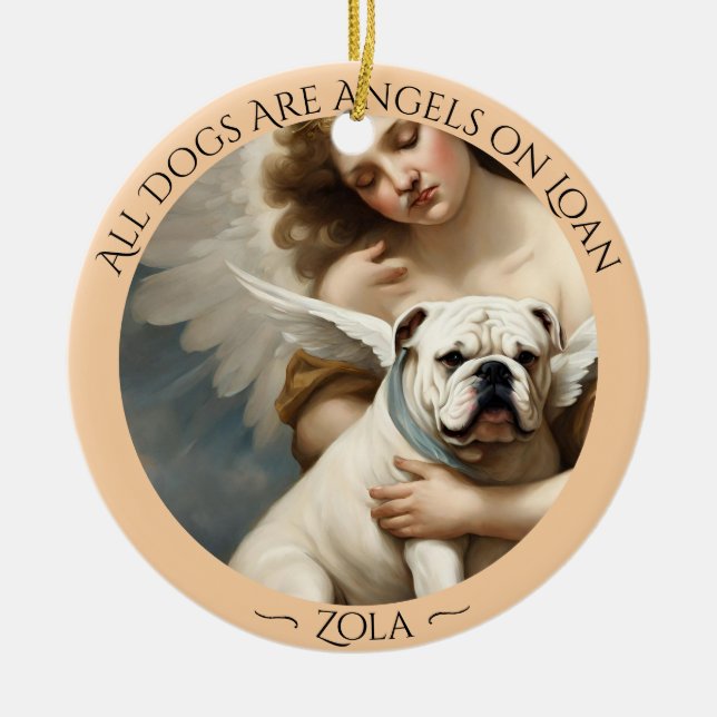 Adorno De Cerámica Cerámica Memorial Personalizada Angel de bulldog (Frente)
