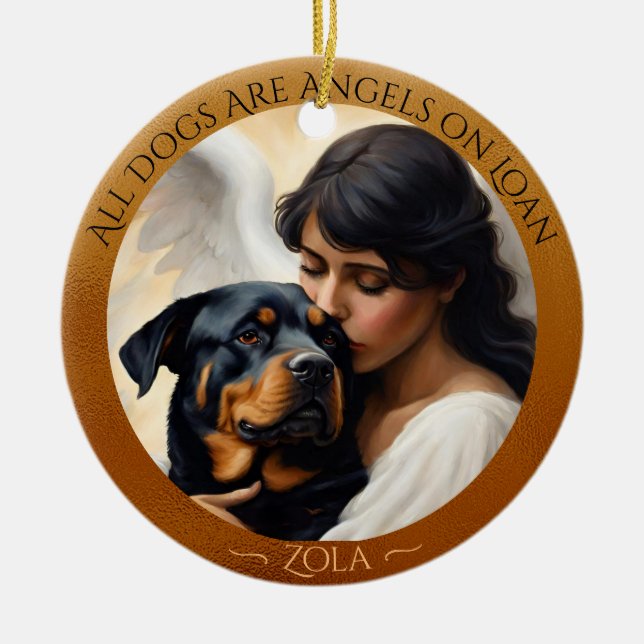 Adorno De Cerámica Cerámica Memorial Personalizada Rottweiler Angel (Frente)