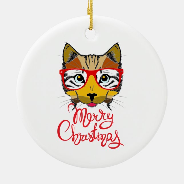 Adorno De Cerámica Cerámica Ornament Gato amante Feliz Navidad (Atrás)