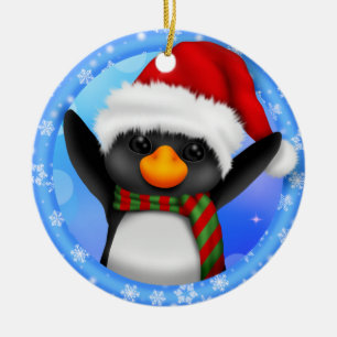 Adorno De Cerámica Cerámica Penguin Santa Hat Year