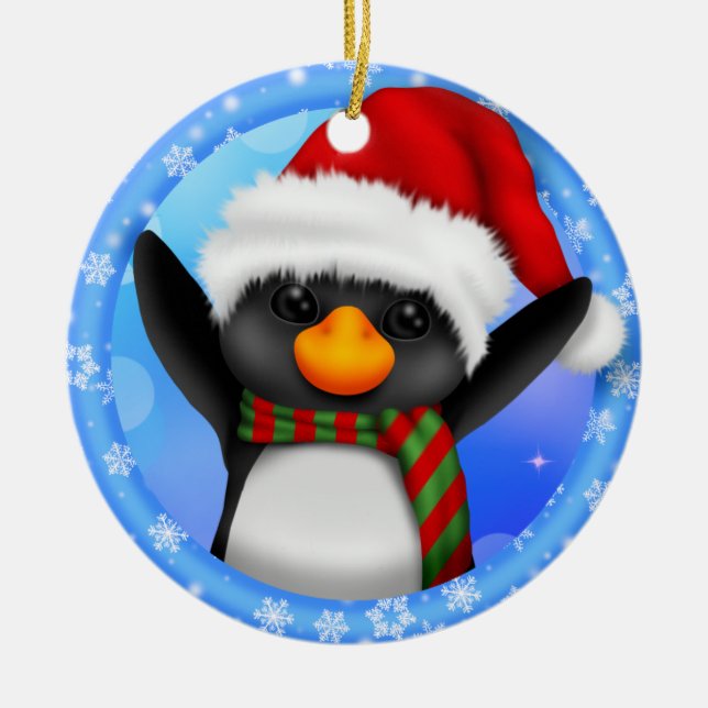 Adorno De Cerámica Cerámica Penguin Santa Hat Year (Frente)
