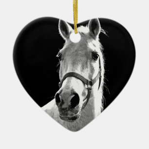 Adorno De Cerámica Cerco del caballo blanco negro en la noche