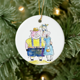 Adorno De Cerámica Cerdo caprichoso y blanco