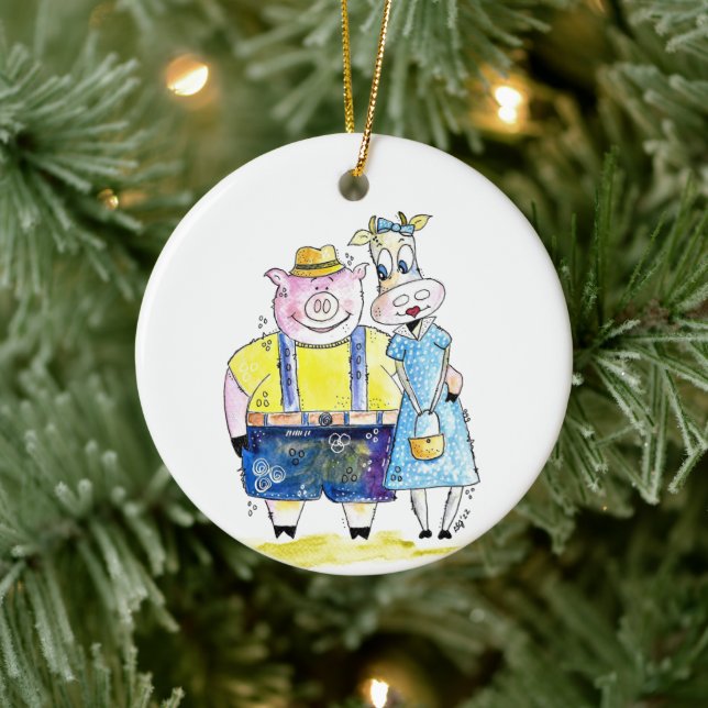 Adorno De Cerámica Cerdo caprichoso y blanco (Árbol)