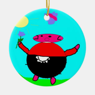 Adorno De Cerámica cerdo con flor y mariposa al sol, arte de los niño