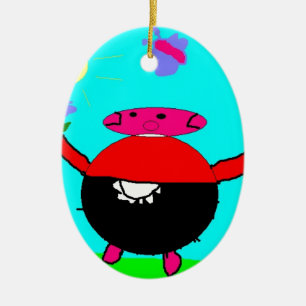 Adorno De Cerámica cerdo con flor y mariposa al sol, arte de los niño