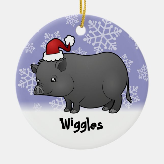 Adorno De Cerámica Cerdo de la miniatura del navidad (Frente)