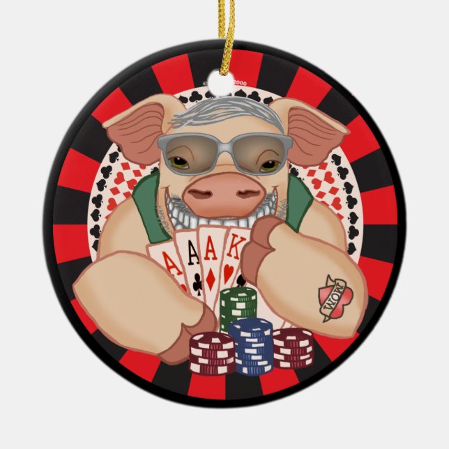 Adorno De Cerámica Cerdo de póquer sonriente (Frente)