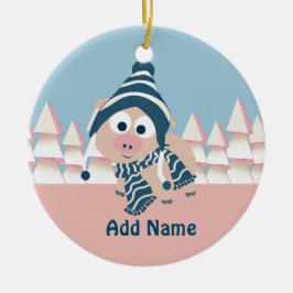 Adorno De Cerámica Cerdo en invierno