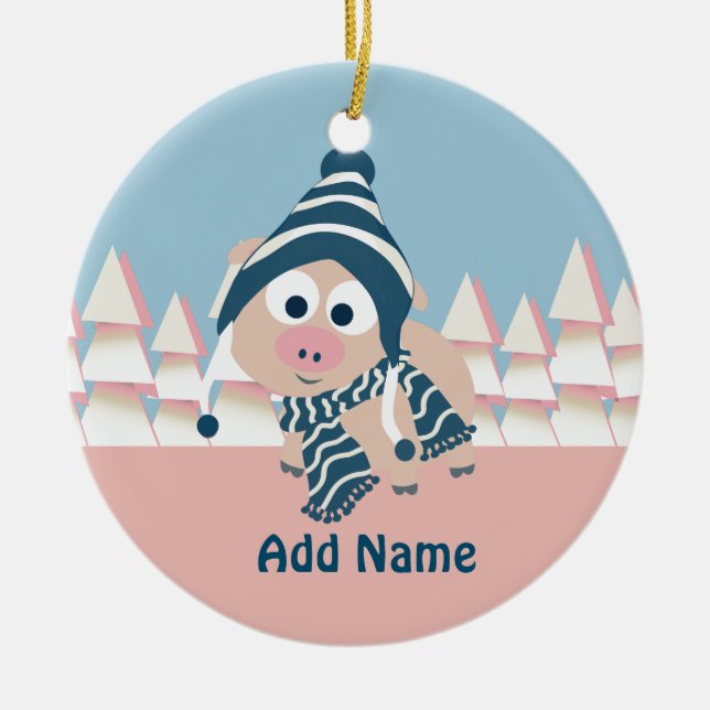 Adorno De Cerámica Cerdo en invierno (Frente)