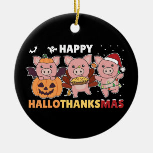 Adorno De Cerámica Cerdo feliz de Hallothanksmas