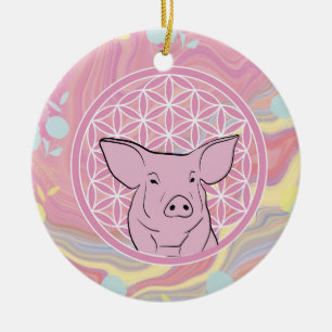 Adorno De Cerámica cerdo,flor de la vida, rosa, mandala,zen,chakra,