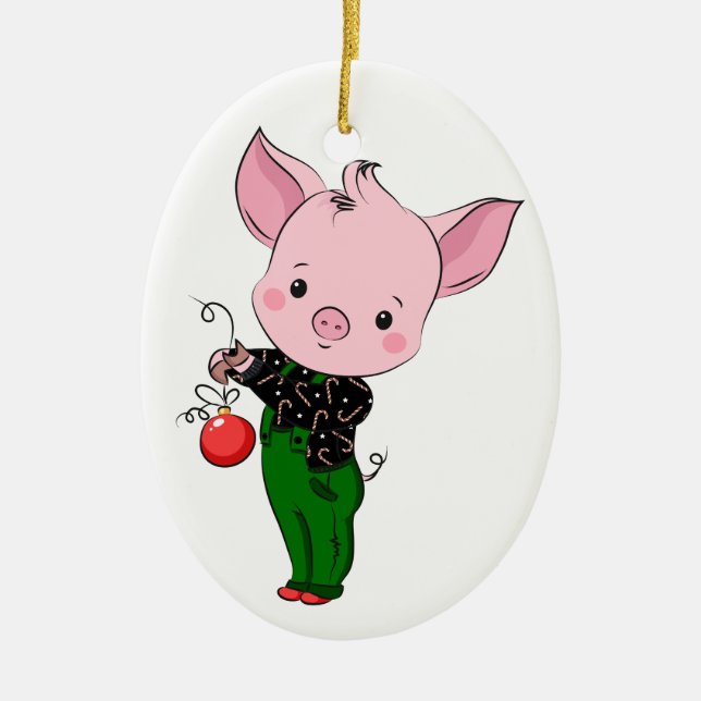 Adorno De Cerámica cerdo hipster navidad (Frente)