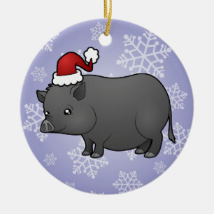 Adorno De Cerámica Cerdo Miniatura de Navidad
