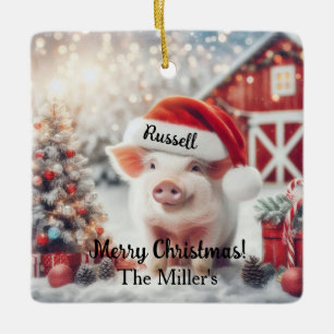 Adorno De Cerámica Cerdo navideño
