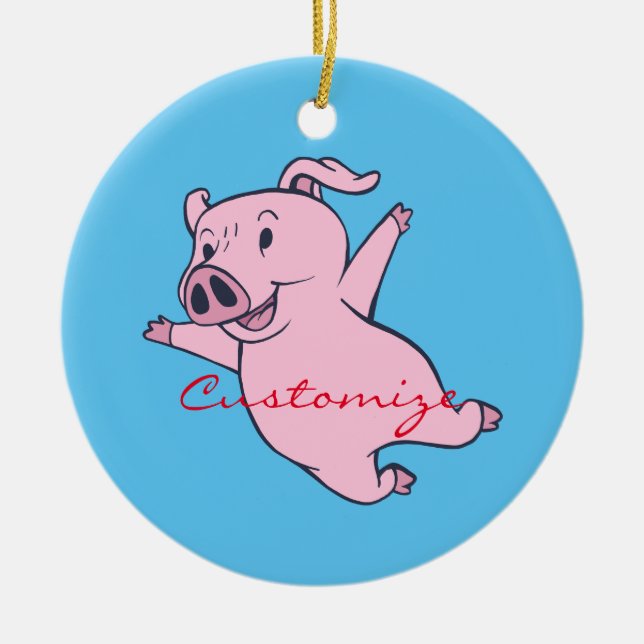 Adorno De Cerámica Cerdo rosa feliz saltando Thunder_Cove (Frente)