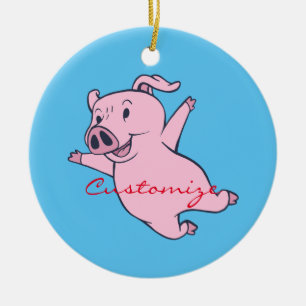Adorno De Cerámica Cerdo rosado feliz que salta Thunder_Cove