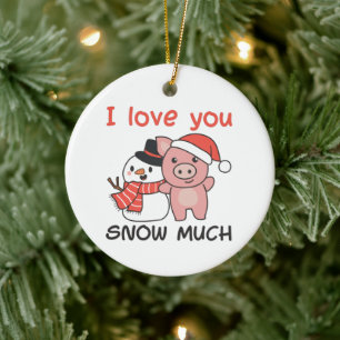 Adorno De Cerámica Cerdo Te Amo Nieve Mucho Pun Snowman