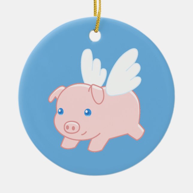 Adorno De Cerámica Cerdo volador - Cerdo con alas en azul (Frente)