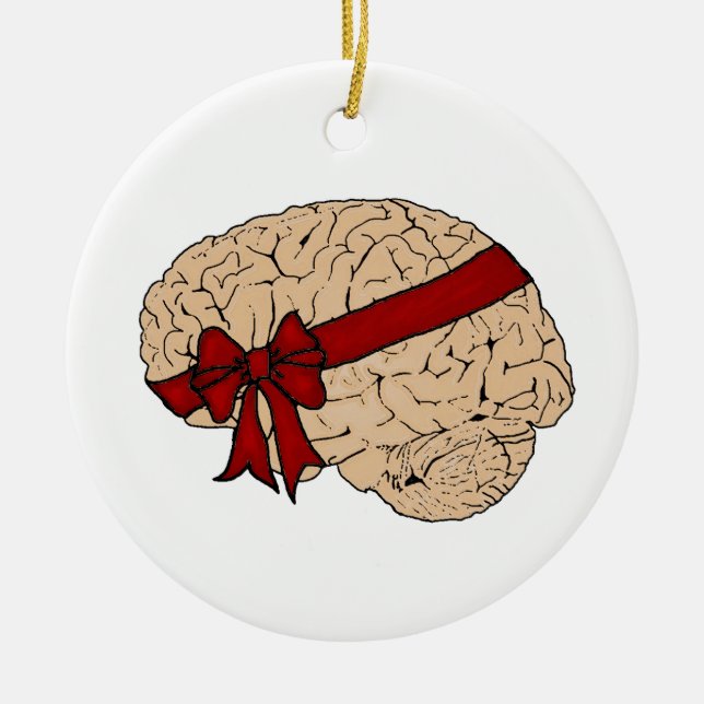 Adorno De Cerámica Cerebro presente de Navidad (Frente)