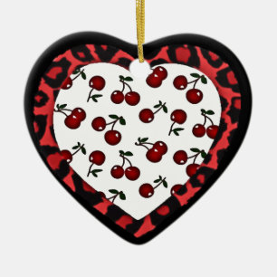 Adorno De Cerámica Cerezas de Rockabilly RAB Estampado de Corazón de