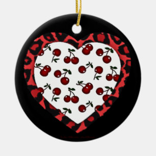 Adorno De Cerámica Cerezas de Rockabilly RAB Estampado de Corazón de