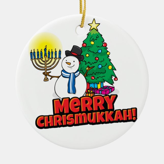 Adorno De Cerámica Cerezo blanco Chrismukkah con Snowman (Frente)