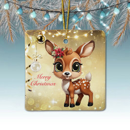 Adorno De Cerámica Cervatillo, Corzo, Cierva 🦌 🎄Feliz Navidad dorad
