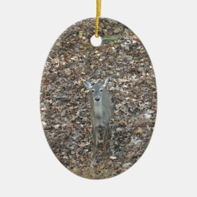 Adorno De Cerámica Cerveza de camuflaje en hojas de otoño (Frente)