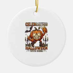 Adorno De Cerámica Cerveza de Halloween Calavera Calabaza Murciélago