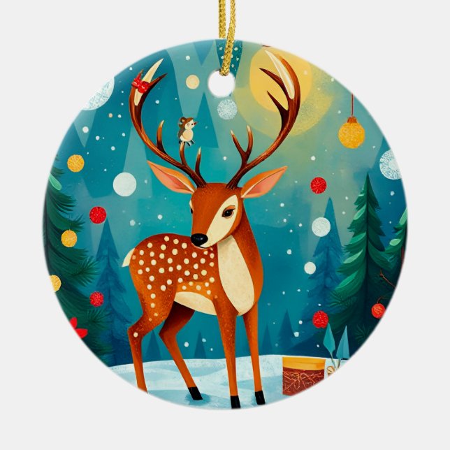 Adorno De Cerámica Cerveza festiva en un bosque nevado (Frente)