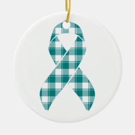 Adorno De Cerámica Cervical Cancer Awareness Plaid Teal Ribbon
