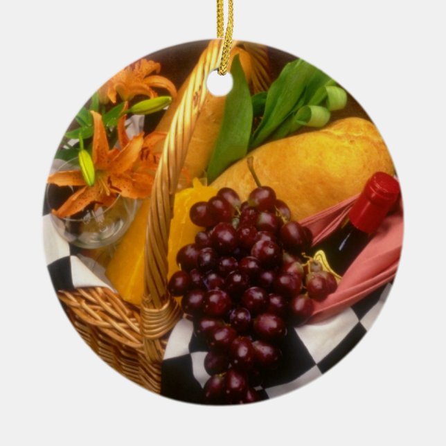 Adorno De Cerámica Cesta anaranjada de la comida campestre con el (Frente)