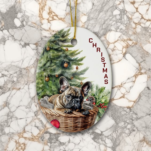 Adorno De Cerámica Cesta de mimbre de Bulldog Francés Navidad (Subido por el creador)