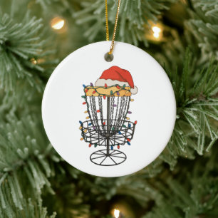 Adorno De Cerámica Cesto de Disc Golf Sombrero de Santa Luces de Navi