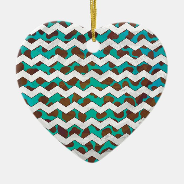 Adorno De Cerámica Cevron Dalmatian Brown y Verde azulado (Frente)