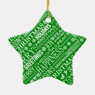 Adorno De Cerámica Chalk Ahogó Navidades Saludando En Blanco Y Verde