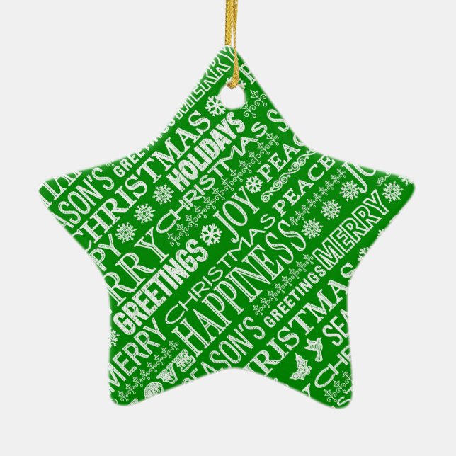 Adorno De Cerámica Chalk Ahogó Navidades Saludando En Blanco Y Verde (Atrás)