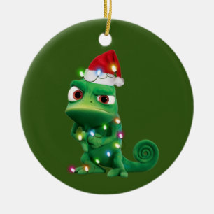 Adorno De Cerámica Chameleon Con Navidades De Gorra Scaft
