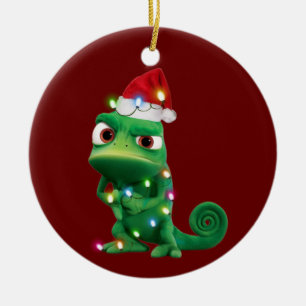 Adorno De Cerámica Chameleon With Hat Lights Christmas