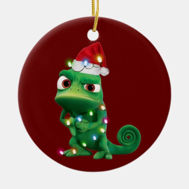 Adorno De Cerámica Chameleon With Hat Lights Christmas (Frente)