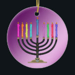 Adorno De Cerámica Chanukah Menorah<br><div class="desc">Diviértete con esto. ¡Piensen en los temas! Añadir o borrar texto, y (por un poco de cargo extra que ya se ha añadido aquí) personalizar la parte posterior con imágenes, color, tu logotipo / información de negocios., etc! También son excelentes para regalos o para usar como toque final de clase...</div>