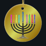 Adorno De Cerámica Chanukah Menorah<br><div class="desc">Diviértete con esto. ¡Piensen en los temas! Juega con colores de fondo, agrega o elimina texto, y (por un poco de cargo adicional) personalizar la parte posterior con imágenes, color, tu logotipo / información comercial., etc.! También son excelentes para regalos o para usar como toque final de clase en su...</div>