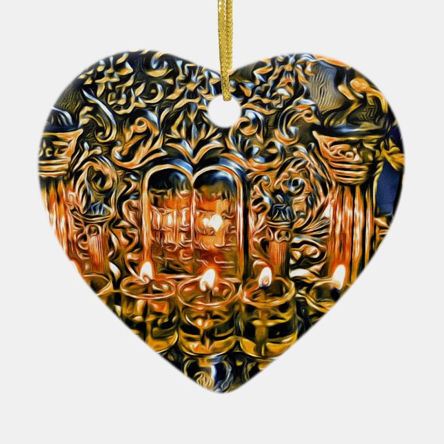 Adorno De Cerámica Chanukah Menorah con las luces del aceite (Frente)